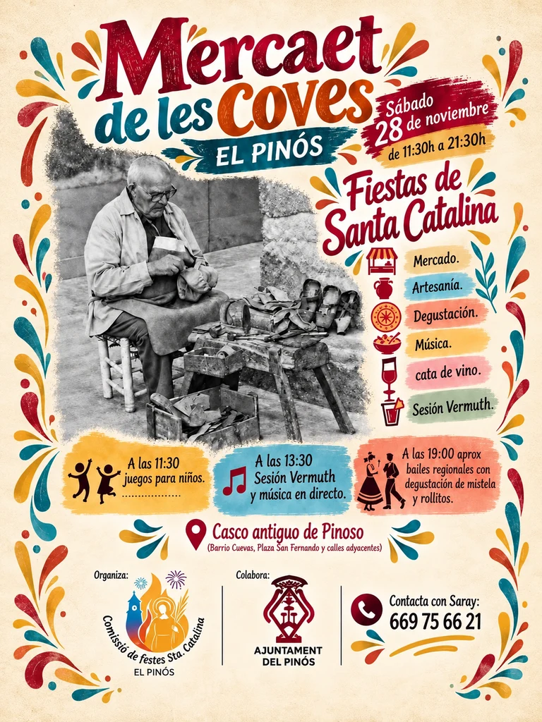 Affiche voor Mercat de les Coves op zaterdag 28 november 2026 in de oude wijk van Pinoso